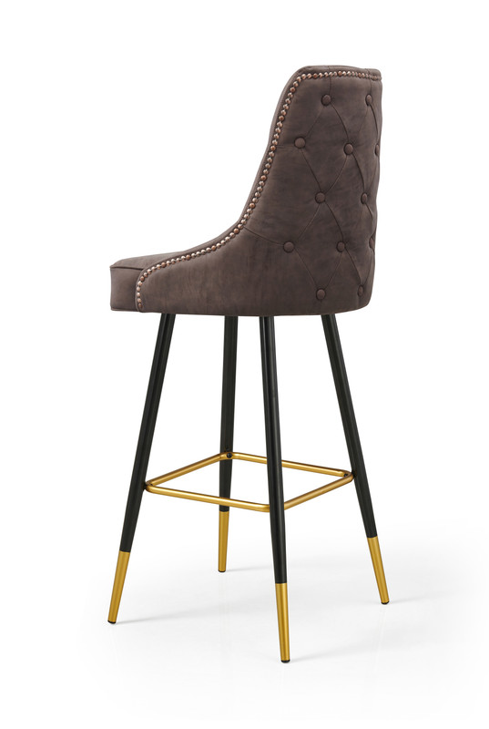 V541-LKS-015-BROWNPU-158575-02 Modern Bar Chair Leather Stool Counter Brown Mid-Century Wood x 2 - Image 3