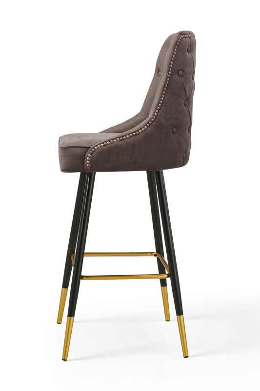 V541-LKS-015-BROWNPU-158575-03 Modern Bar Chair Leather Stool Counter Brown Mid-Century Wood x 2 - Image 4