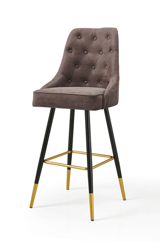 V541-LKS-015-BROWNPU-158575-04 Modern Bar Chair Leather Stool Counter Brown Mid-Century Wood x 2 - Image 5