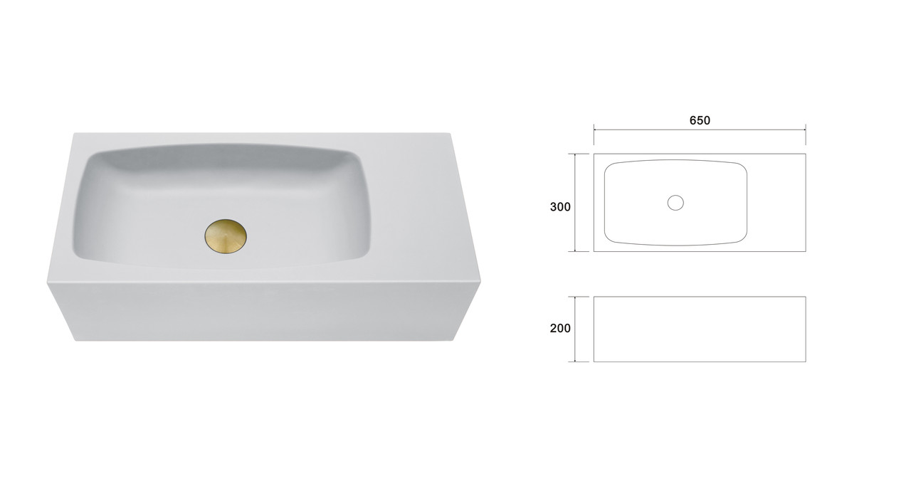 V549-6530ACONWHITE-95860-01 New Concrete Cement Wash Basin Counter Top Matte White Wall Hung Curved Basin - Image 2