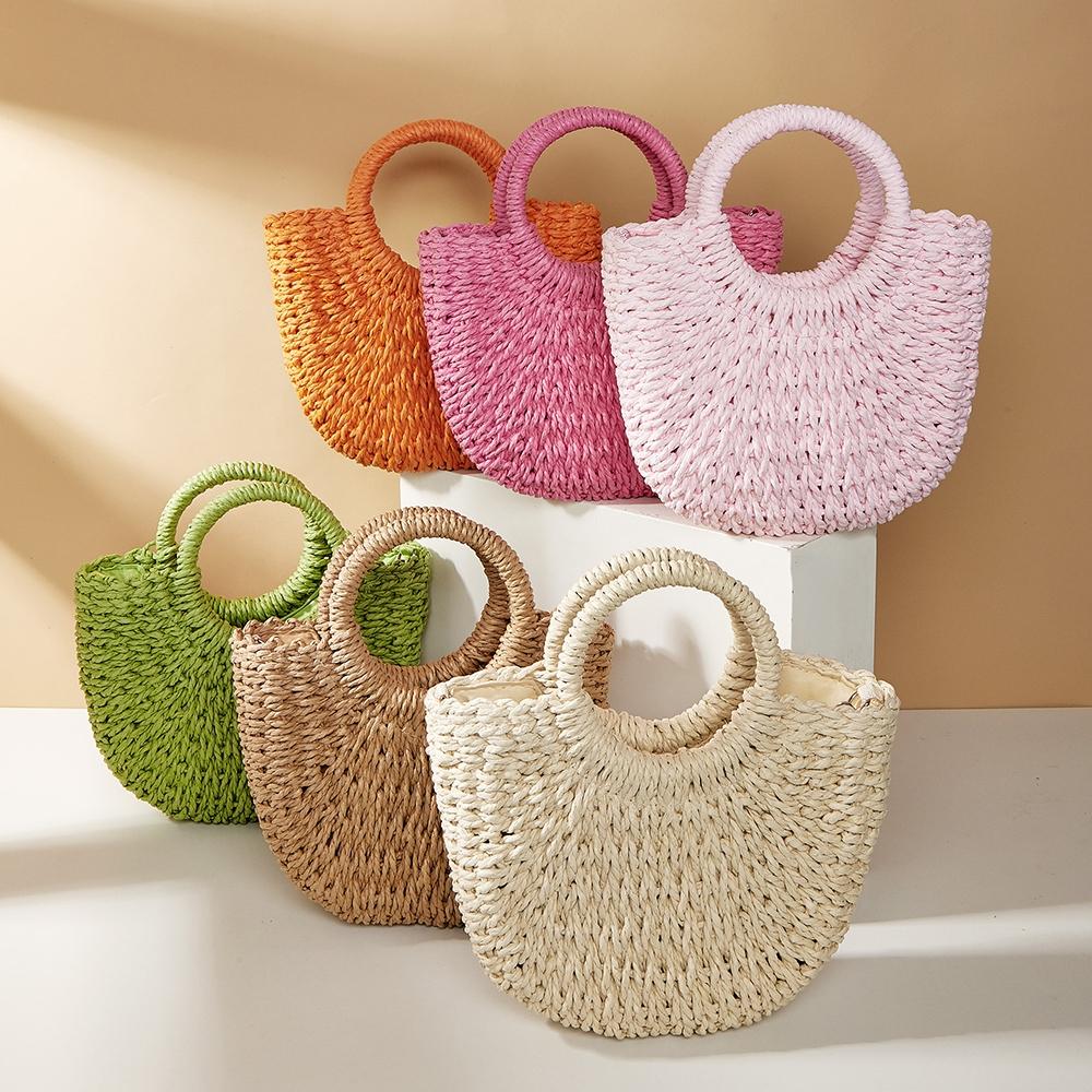 V562-2010154060DBT-202505191641-06 Beige Half Moon Straw Tote Woven Beach Bag - Beige - Image 7