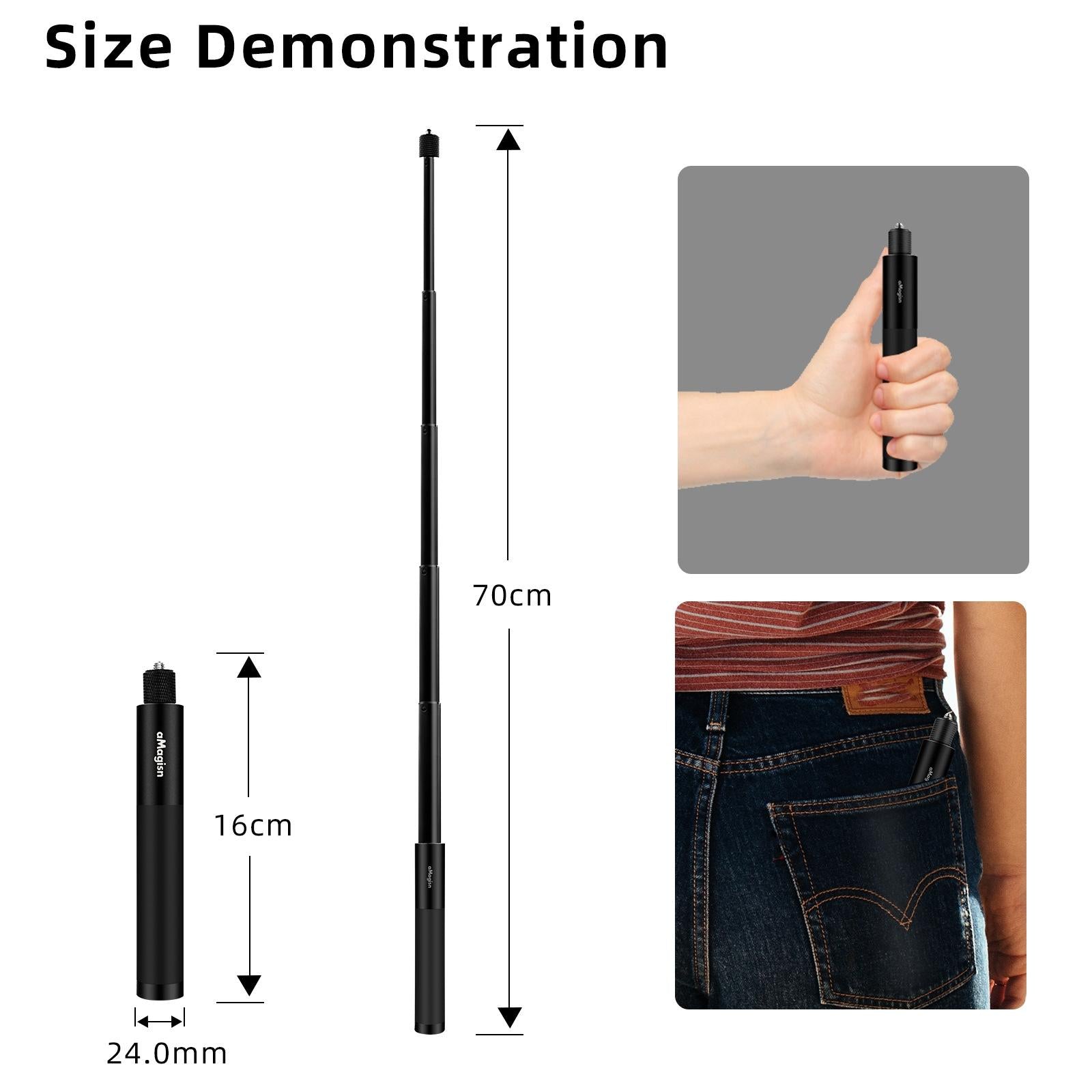 V562-2039554060DBT-219803-03 70cm Straight Pull Selfie Stick for Sports Cameras with 3 Jaw Screw - Rod+1/4 Turn 3 Jaw+Screw - Image 4