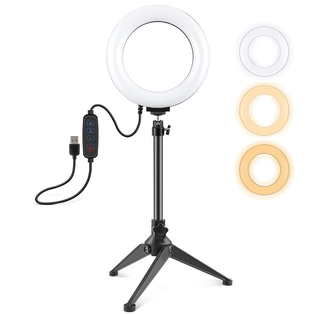 V562-2303TKP-202502212110-01 6.2 Led Ring Light with Usb 3 Modes Dimmable Desktop Tripod Cold Shoe Ball Head - Image 2