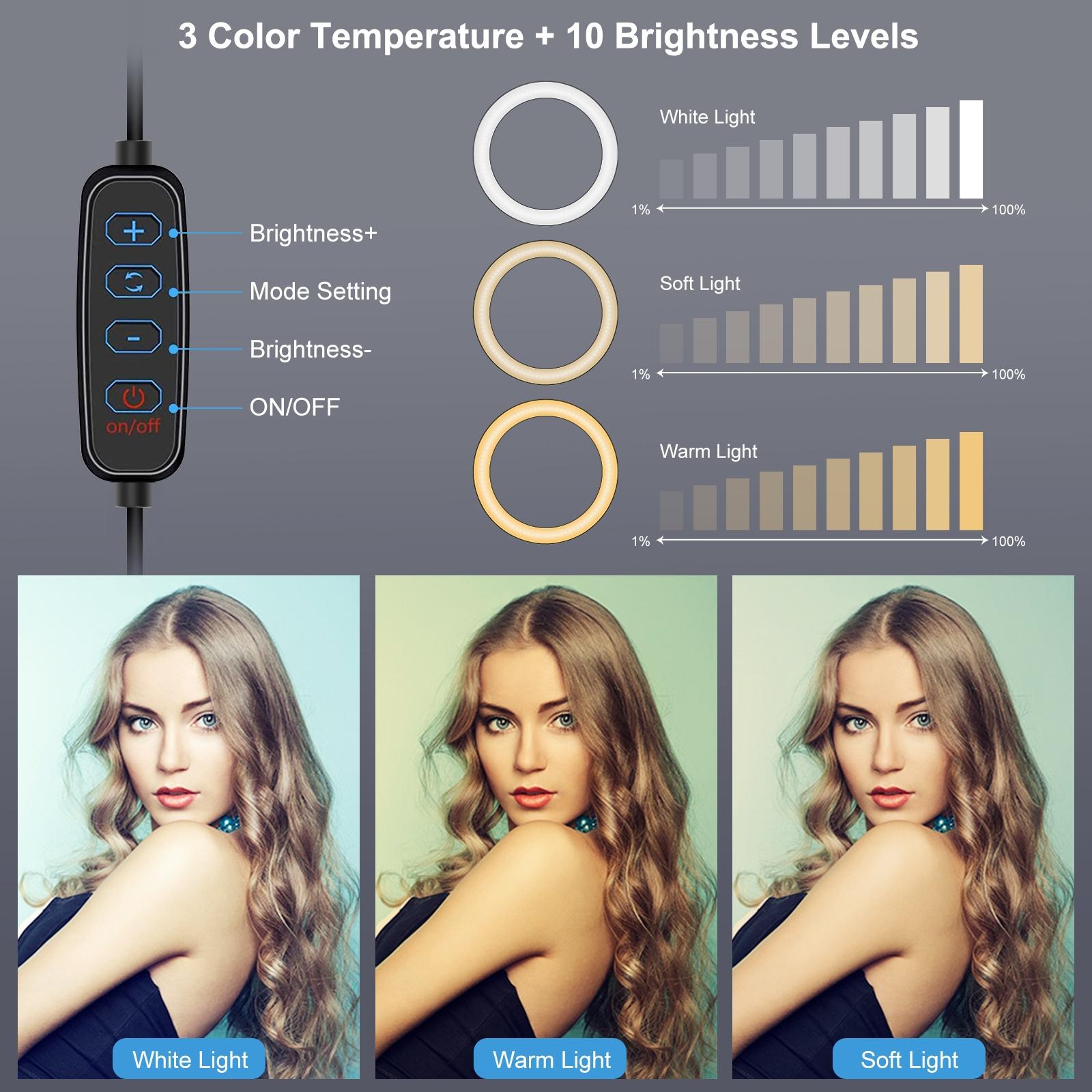 V562-2303TKP-202502212110-04 6.2 Led Ring Light with Usb 3 Modes Dimmable Desktop Tripod Cold Shoe Ball Head - Image 5