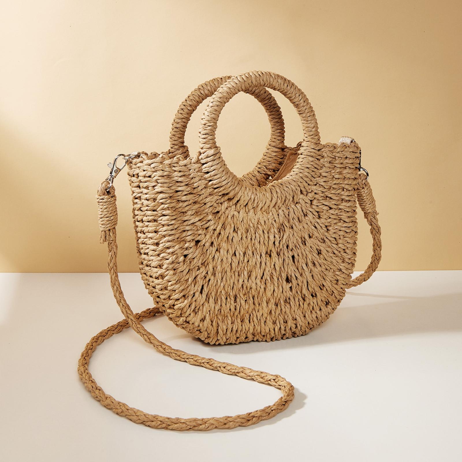 V562-4010154060DBT-202505191641-14 Beige Half Moon Straw Tote Woven Beach Bag - Orange Red - Image 15