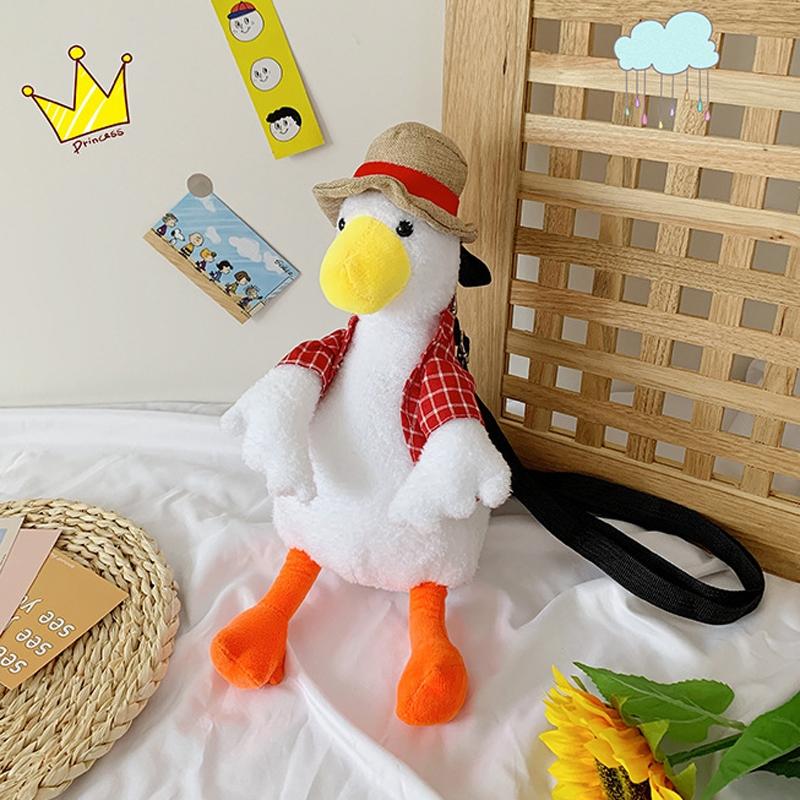 V562-5043124060DBT-202505191526-08 Adorable Cartoon Plush Shoulder Bag Duck White Green - Duck White Red - Image 9