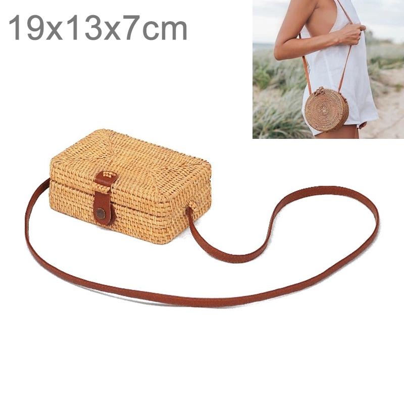 V562-60722CH-202503041246-00 Handmade Square Rattan Bag Autumn Beach Diagonal Purse Vintage Style 19X13X7Cm - Image 1