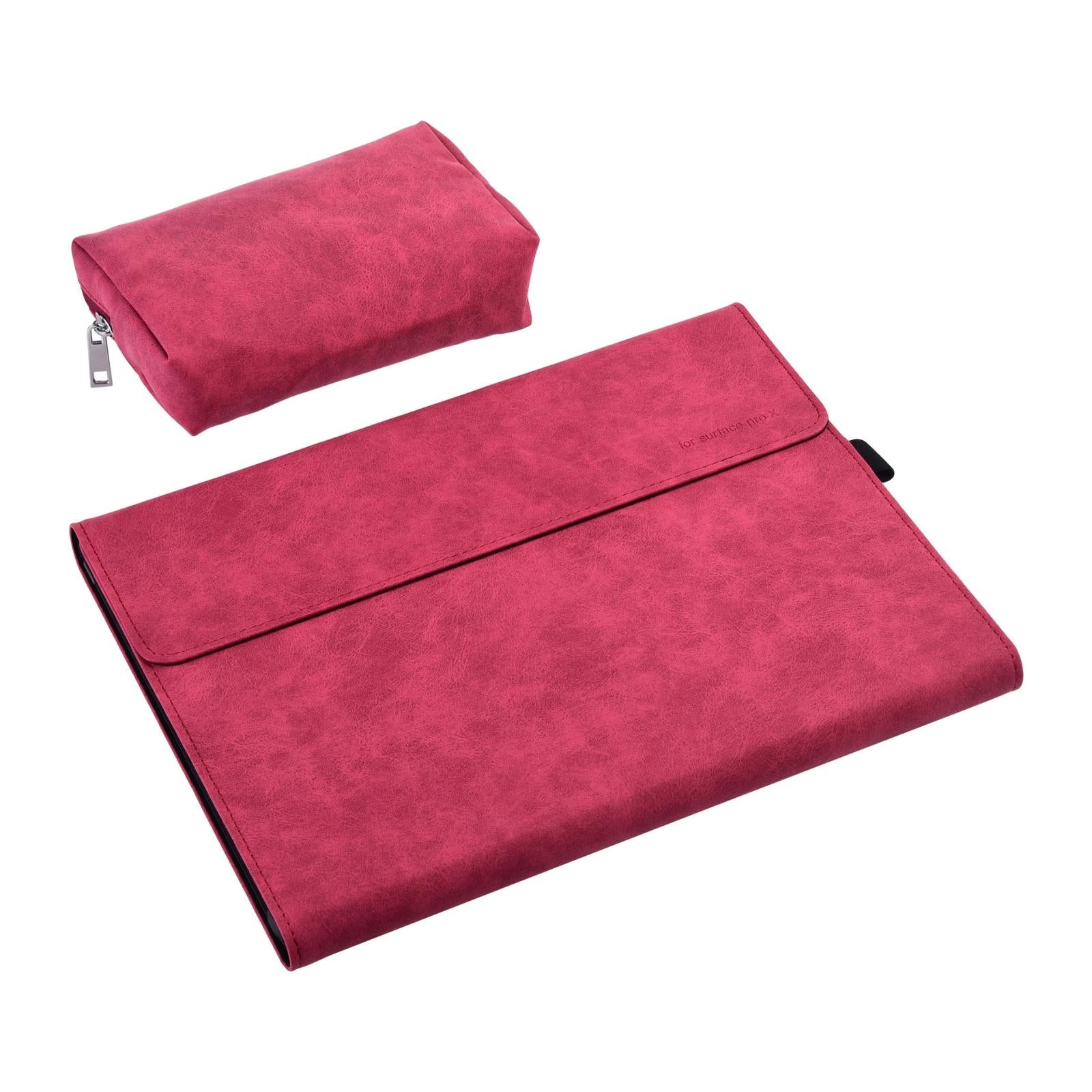 V562-9091191060DBT-202504022025-01 Leather Tablet Case For Microsoft Surface Pro X - Rose Red With Power Bag 13 Inch - Image 2