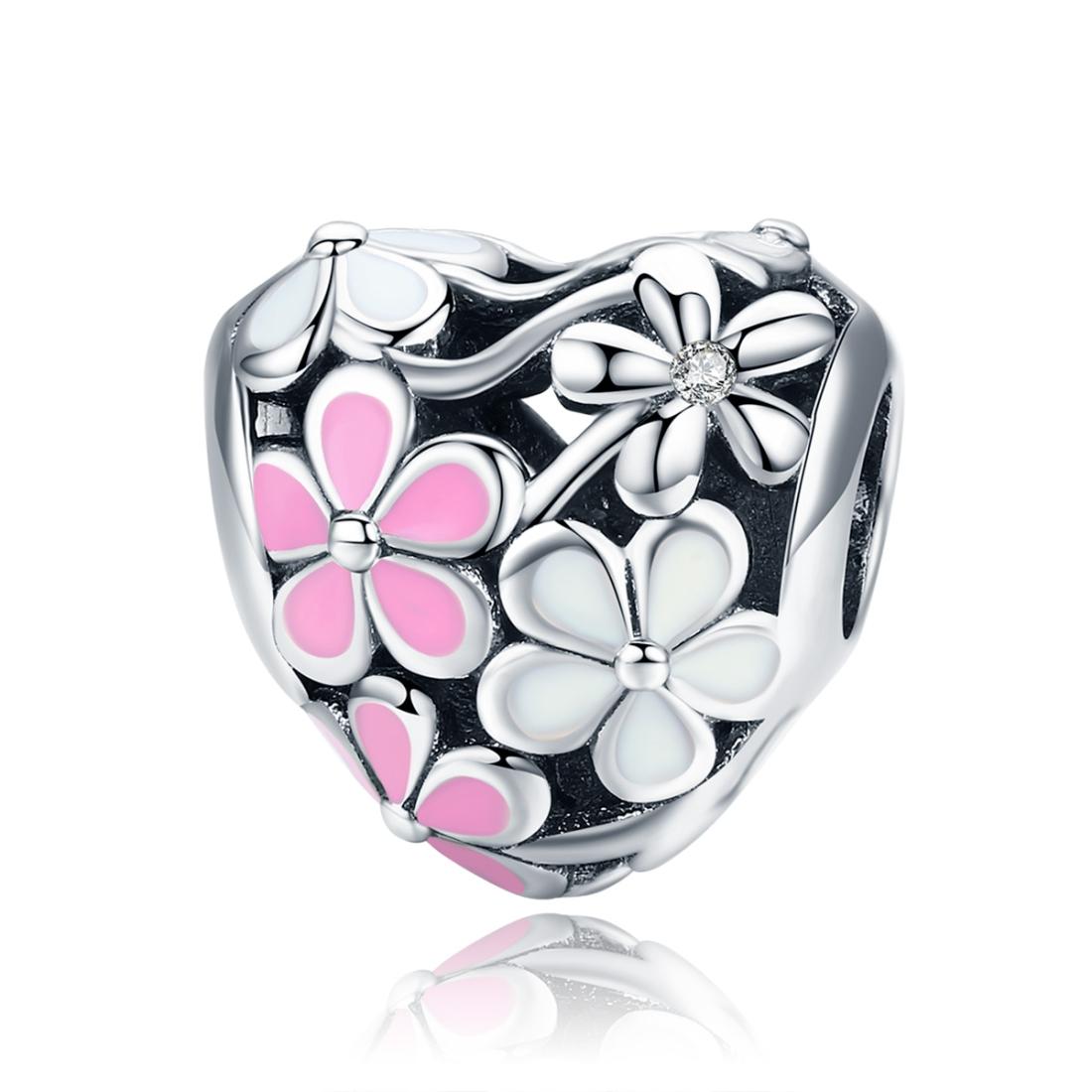 V562-97086240DBT-202504111727-00 925 Sterling Silver Small Daisy Flower Heart Shaped Beads - Image 1