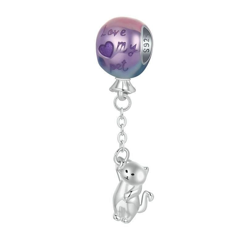 V562-A1005325060DBT-202504111521-00 925 Sterling Silver Hot Air Balloon Cat Pendant - Image 1