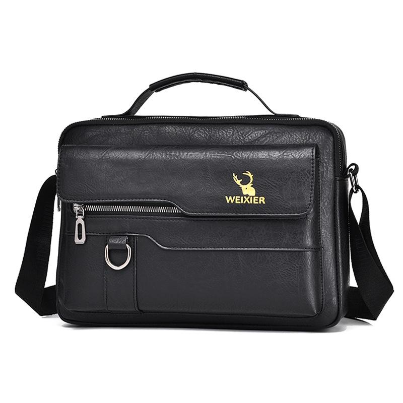 V562-A1009193060DBT-202502281831-00 Leather Men Shoulder Bag Business Laptop Case Retro Design - Black - Image 1