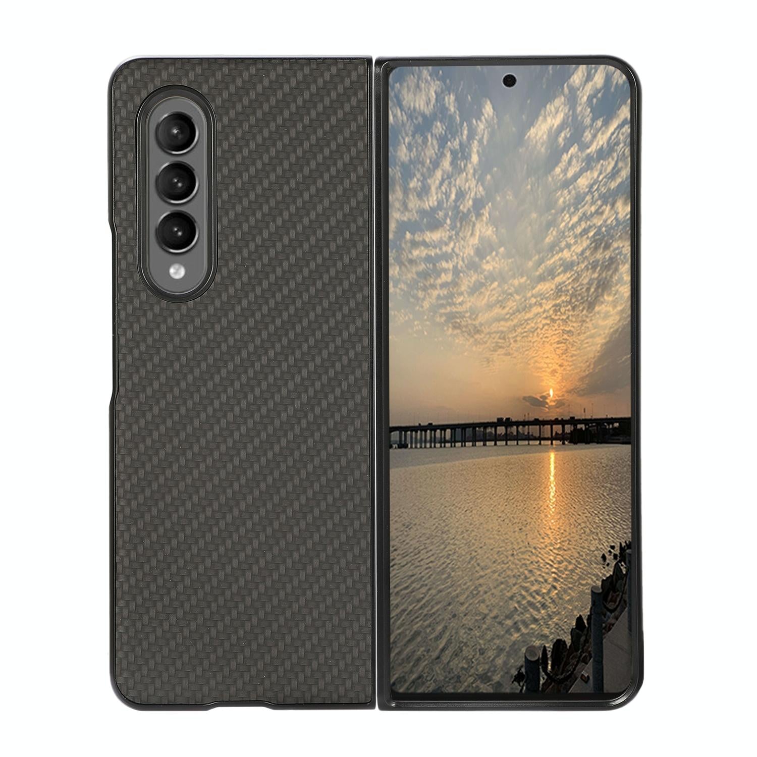V562-A101470300ADE-202504292046-10 For Samsung Galaxy z Fold4 5G Carbon Fiber Texture Leather Phone Case - Pu Material - Black - Image 11