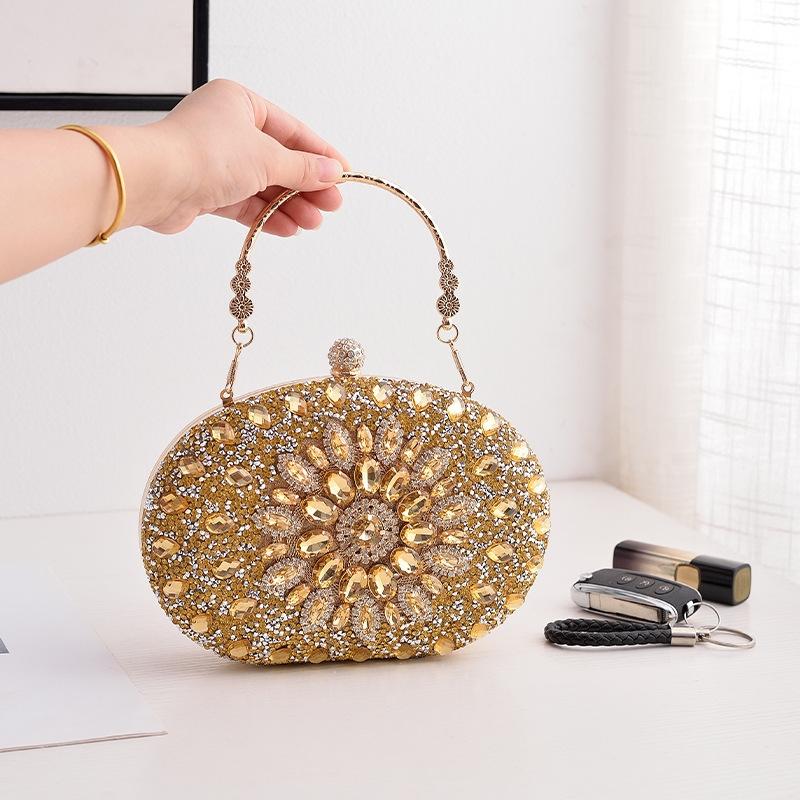 V562-A1020504060DBT-202504251625-01 Evening Party Clutch Bag with Sunflower Diamond Design - Silver - Image 2