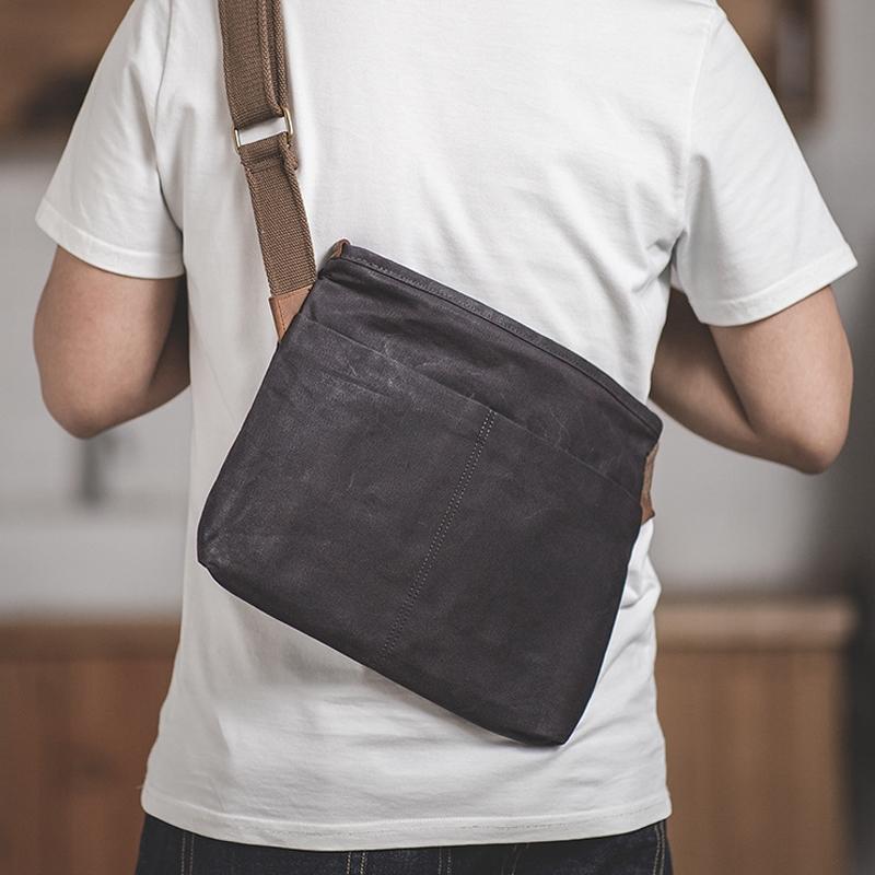 V562-A1036603060DBT-202505191618-00 Retro Minimalist Oil Wax Canvas Shoulder Bag Dark Gray - Image 1
