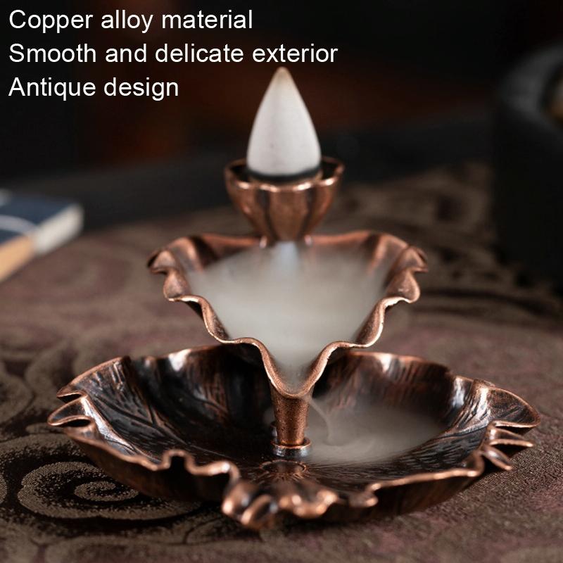 V562-A1037492060DBT-202503041659-03 Bronze Lotus Leaf Inverted Incense Burner - Antique Indoor - Copper Colour - Image 4