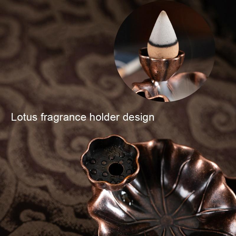 V562-A1037492060DBT-202503041659-04 Bronze Lotus Leaf Inverted Incense Burner - Antique Indoor - Copper Colour - Image 5