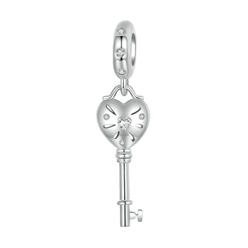 V562-A1044325060DBT-202504112016-00 925 Sterling Silver Platinum Plated Heart Key Beaded Pendant - Image 1