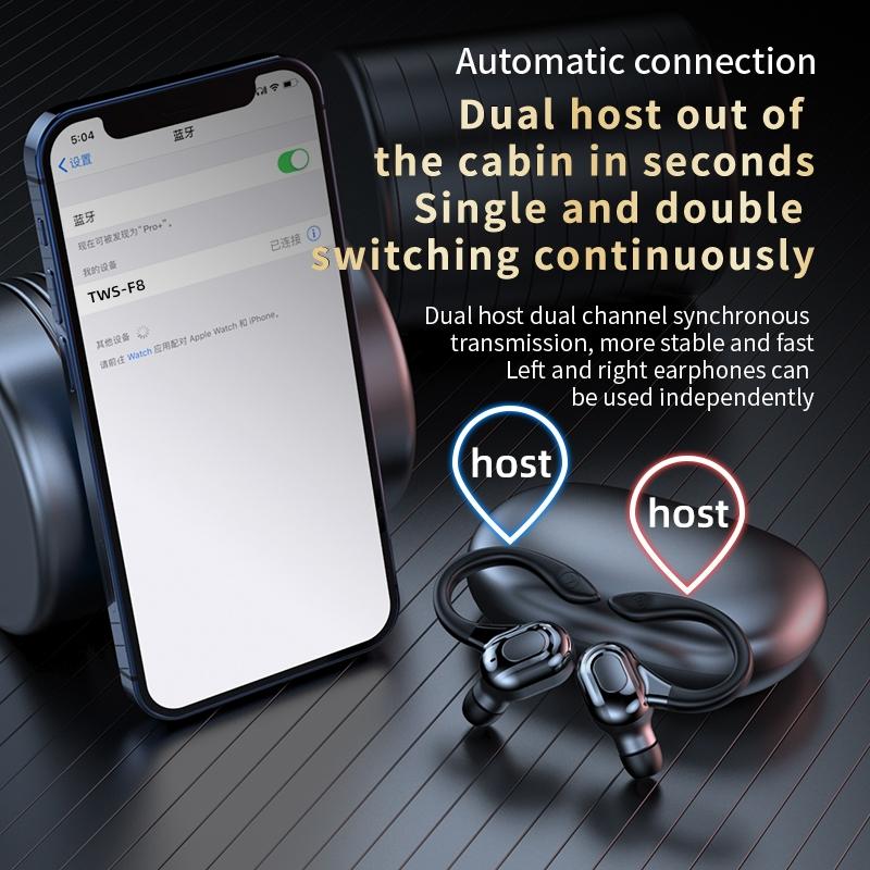 V562-A1045053060DBT-226950-07 Wireless Bluetooth Earphones with Charging Case - F8 - Black Double Ear - Image 8