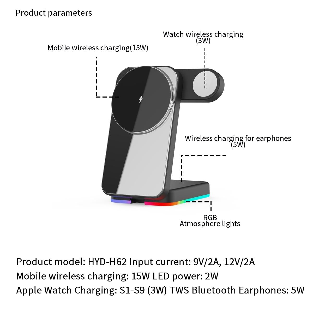 V562-A105591700ADE-202504211915-03 Foldable 3 In 1 Rgb Led Wireless Charger - Black - Image 4
