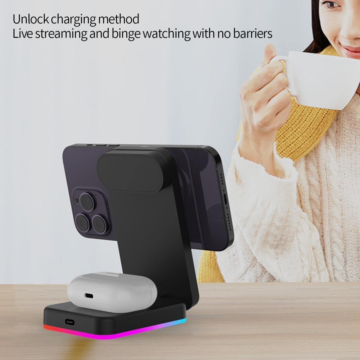V562-A105591700ADE-202504211915-04 Foldable 3 In 1 Rgb Led Wireless Charger - Black - Image 5