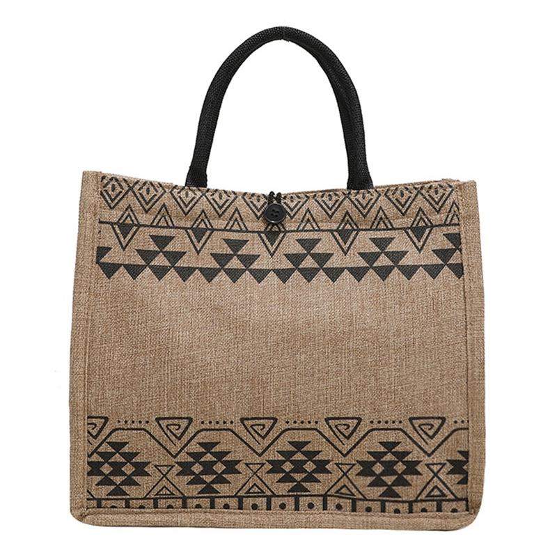 V562-A1056484060DBT-202503041316-00 Simple Linen Tote Bag with Large Capacity - Style Print - Triangle - Image 1