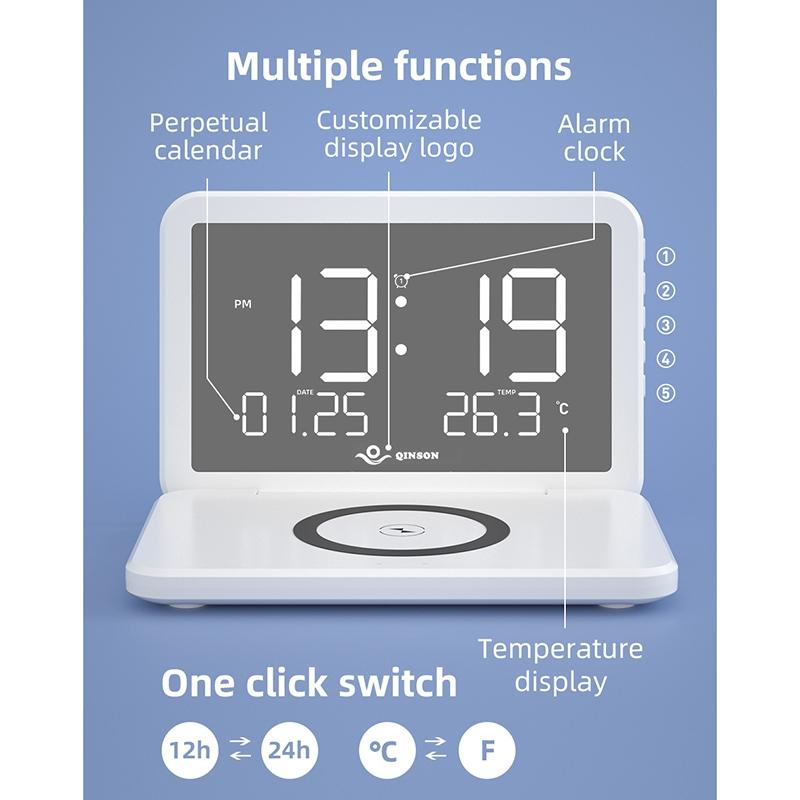 V562-A105910200ADE-202504211910-04 Foldable Desk Calendar Clock With Wireless Charger & Alarm - Black - Image 5