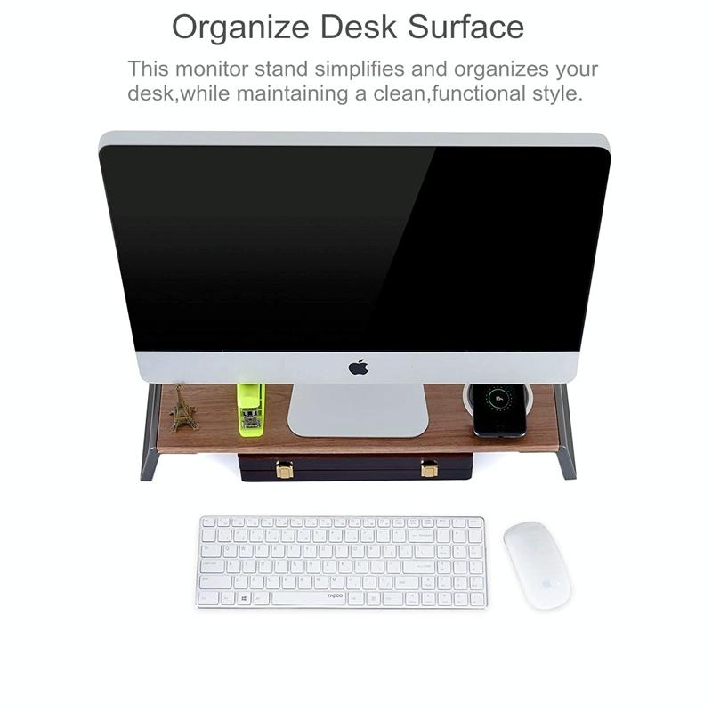 V562-A107193940DBT-202504021830-03 Metal Feet Monitor Stand for Imac Macbook Lcd Printer - Dark Wood Grain - Image 4