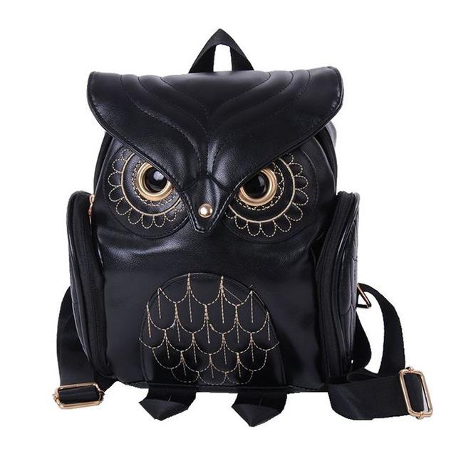 V562-A1092404810DBT-202505271312-00 Women Owl Print Pu Backpack - Colourful and Stylish - Black - Image 1