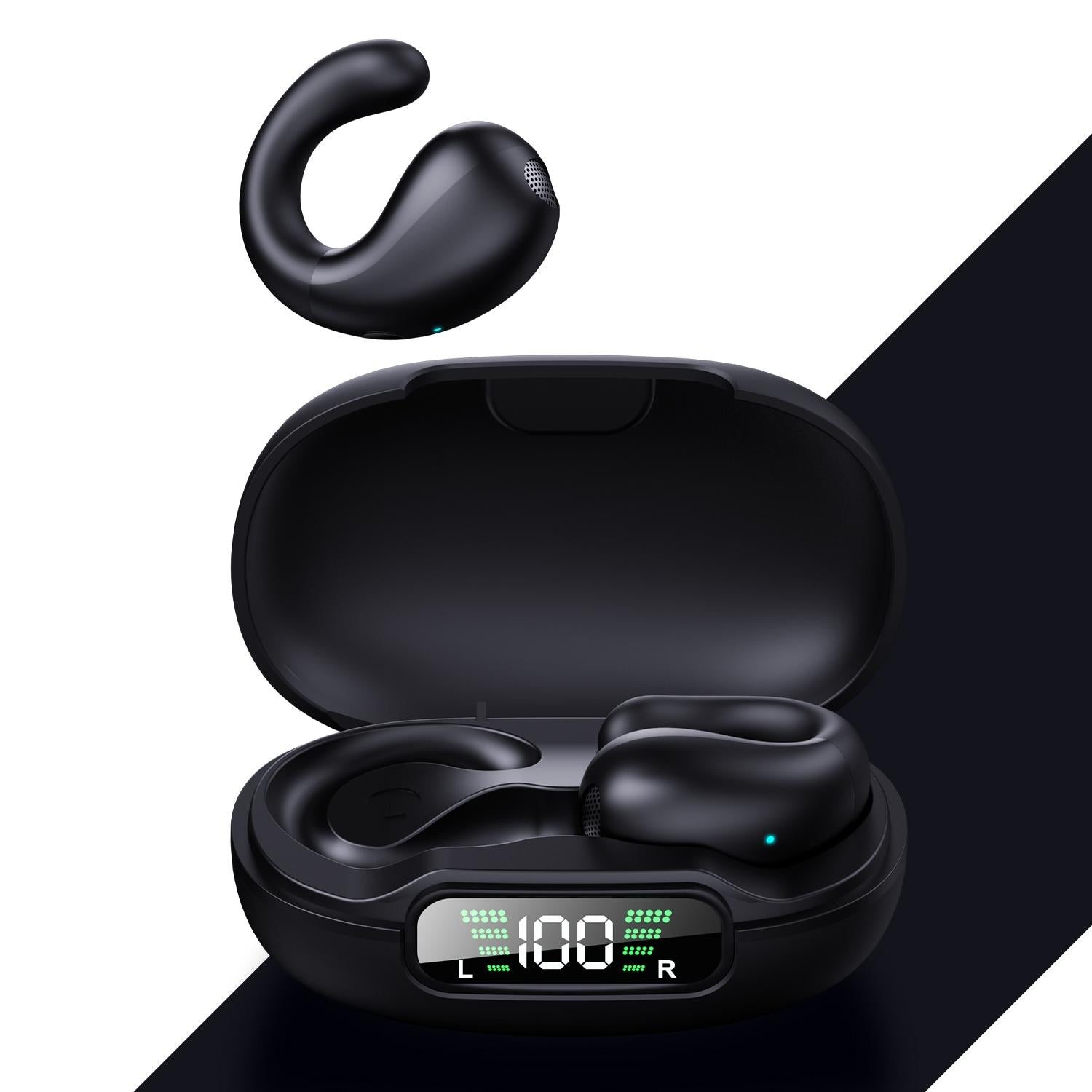 V562-A1096383060DBT-202505222110-13 Wireless Bluetooth Earphone with Charging Case - Clip-on - Black - Image 14