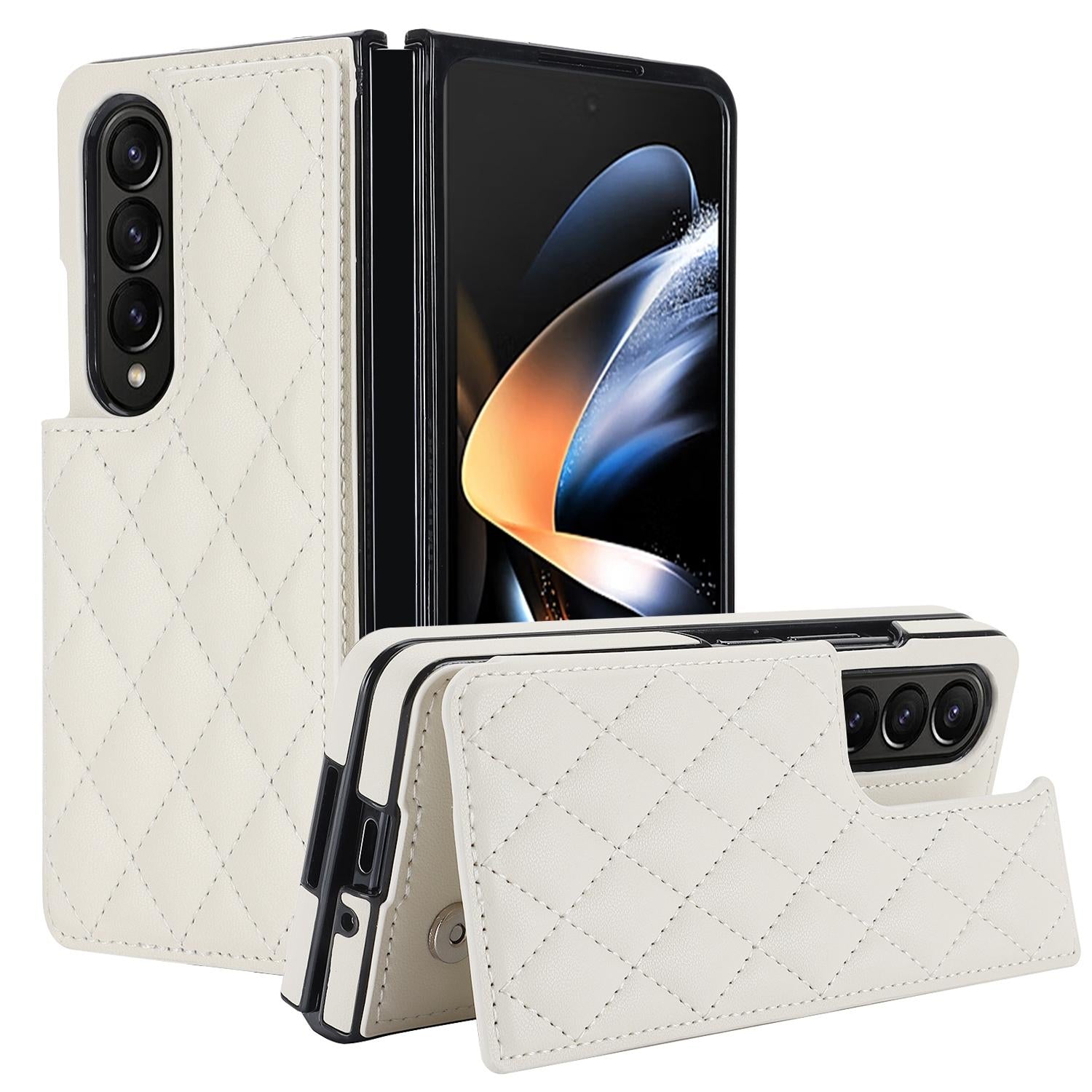 V562-A201841500ADE-202503211415-02 For Samsung Galaxy Z Fold4 5G Foldable Full Coverage Double Buckle Pu Phone Case - Black - Image 3
