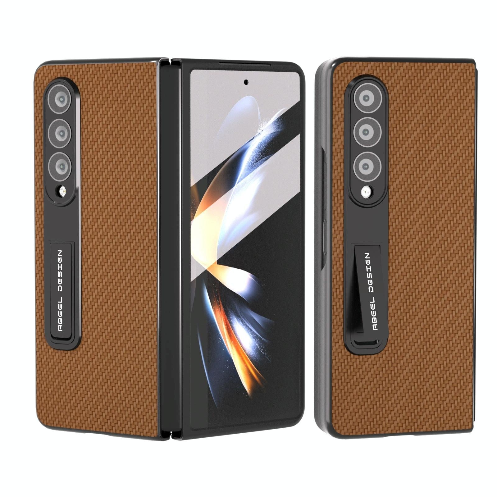 V562-A202707400ADE-202505221916-06 For Samsung Galaxy Z Fold4 5G Carbon Fiber Phone Case With Holder - Brown - Image 7