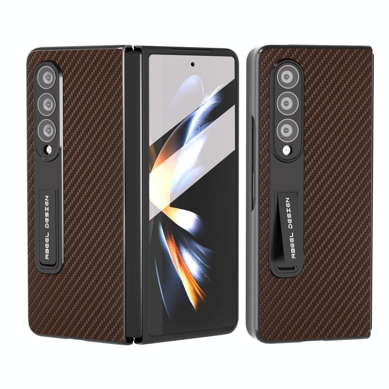 V562-A202707400ADE-202505221916-11 For Samsung Galaxy Z Fold4 5G Carbon Fiber Phone Case With Holder - Brown - Image 12