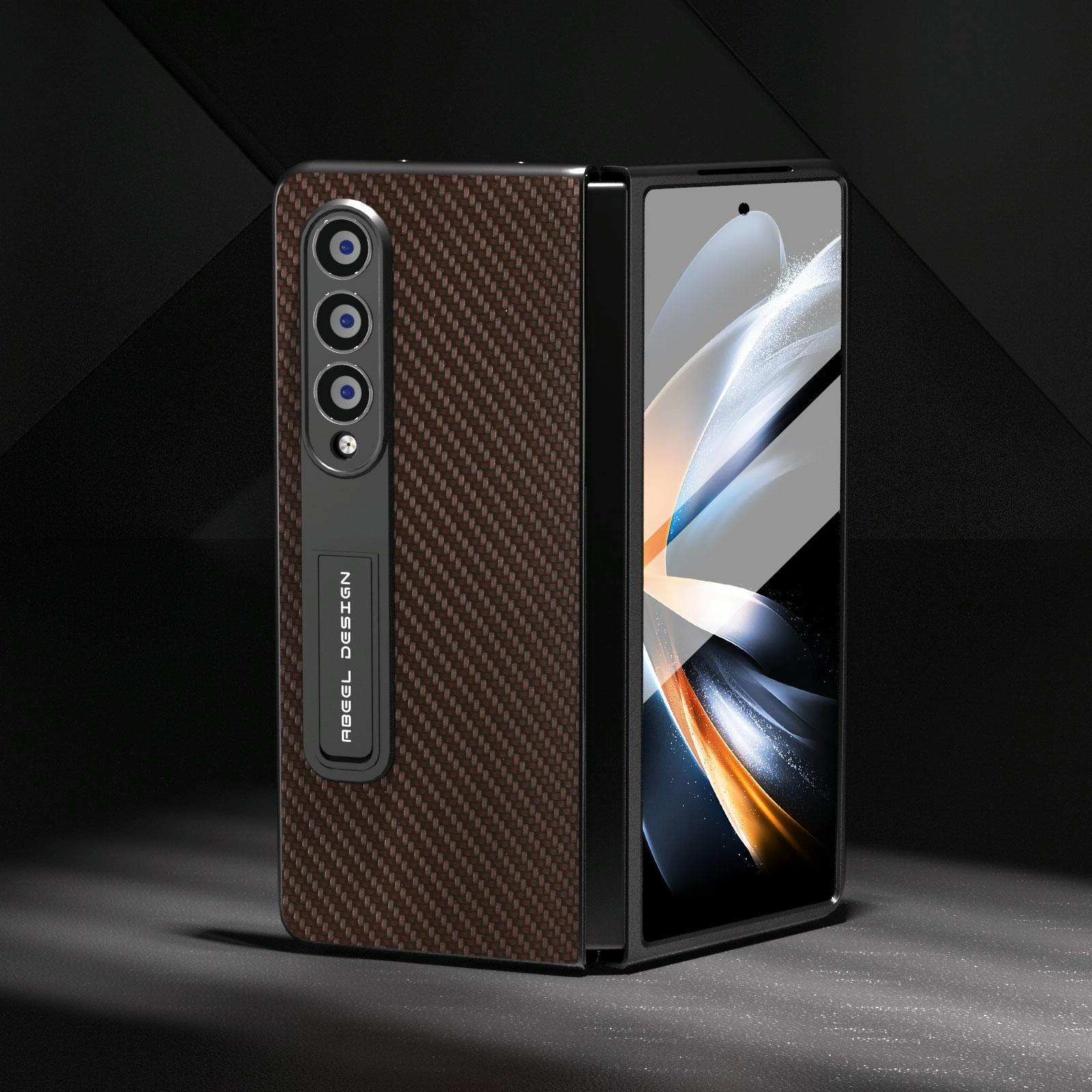 V562-A202707400ADE-202505221916-12 For Samsung Galaxy Z Fold4 5G Carbon Fiber Phone Case With Holder - Brown - Image 13