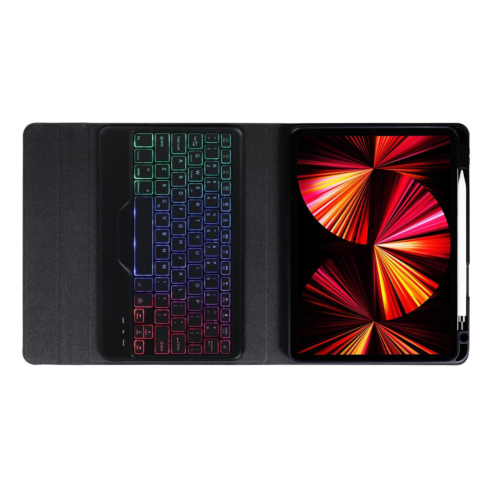 V562-A203166100ADE-202504291830-04 10.2 / 10.5 Inch Bluetooth Keyboard Tablet Case With Triangle Holder & Pen Slot - Black Diamond Pattern - Image 5