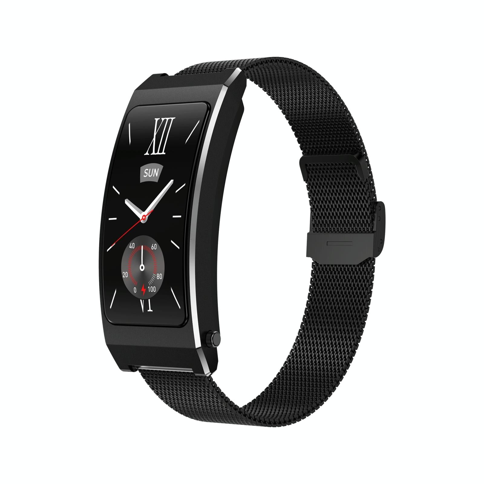 V562-A204517500ADE-202505271127-00 Smart Health Monitoring Bracelet With Bt Call And Leather Strap - Black Milanese Steel Strap - Image 1