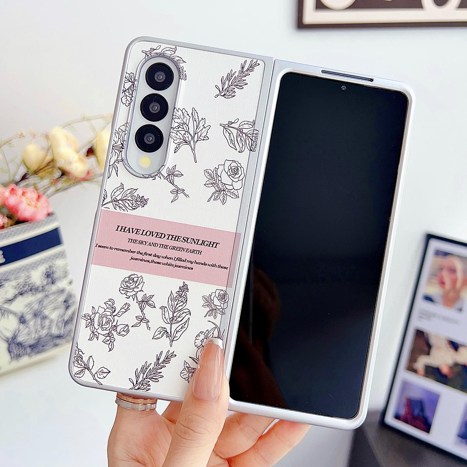 V562-A205871600ADE-202503062220-02 For Samsung Galaxy Z Fold4 5G Floral Sketch Pearlescent Pc Case - Image 3