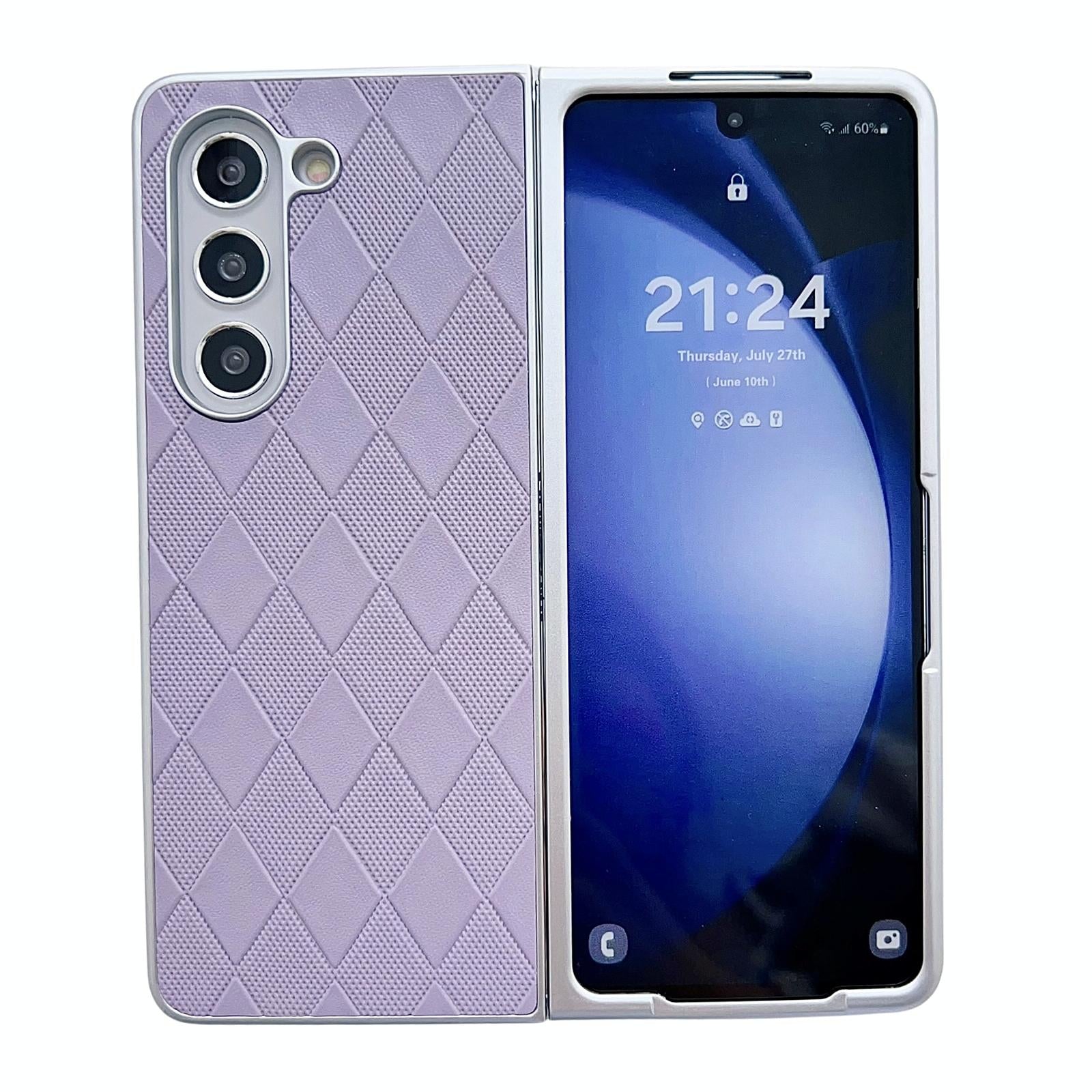 V562-A206712600ADE-202505221925-07 For Samsung Galaxy Z Fold4 5G Checkered Leather Phone Case With Pearlescent Finish - Brown - Image 8