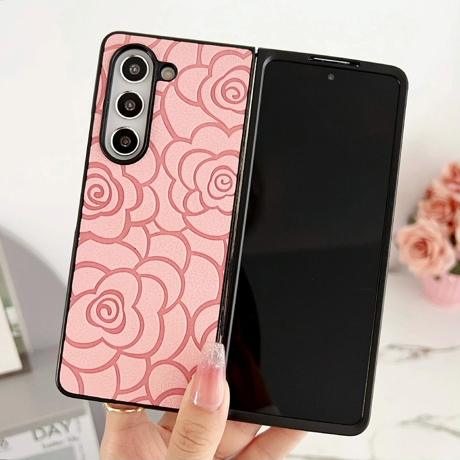 V562-A207289500ADE-202505221920-02 For Samsung Galaxy Z Fold4 5G Floral Print Protective Phone Case - Orange - Image 3