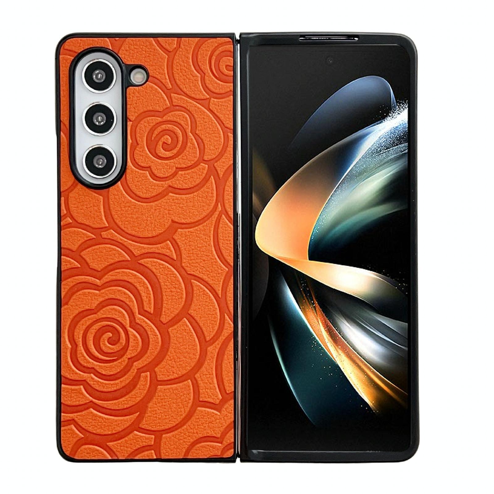 V562-A207289500ADE-202505221920-07 For Samsung Galaxy Z Fold4 5G Floral Print Protective Phone Case - Orange - Image 8