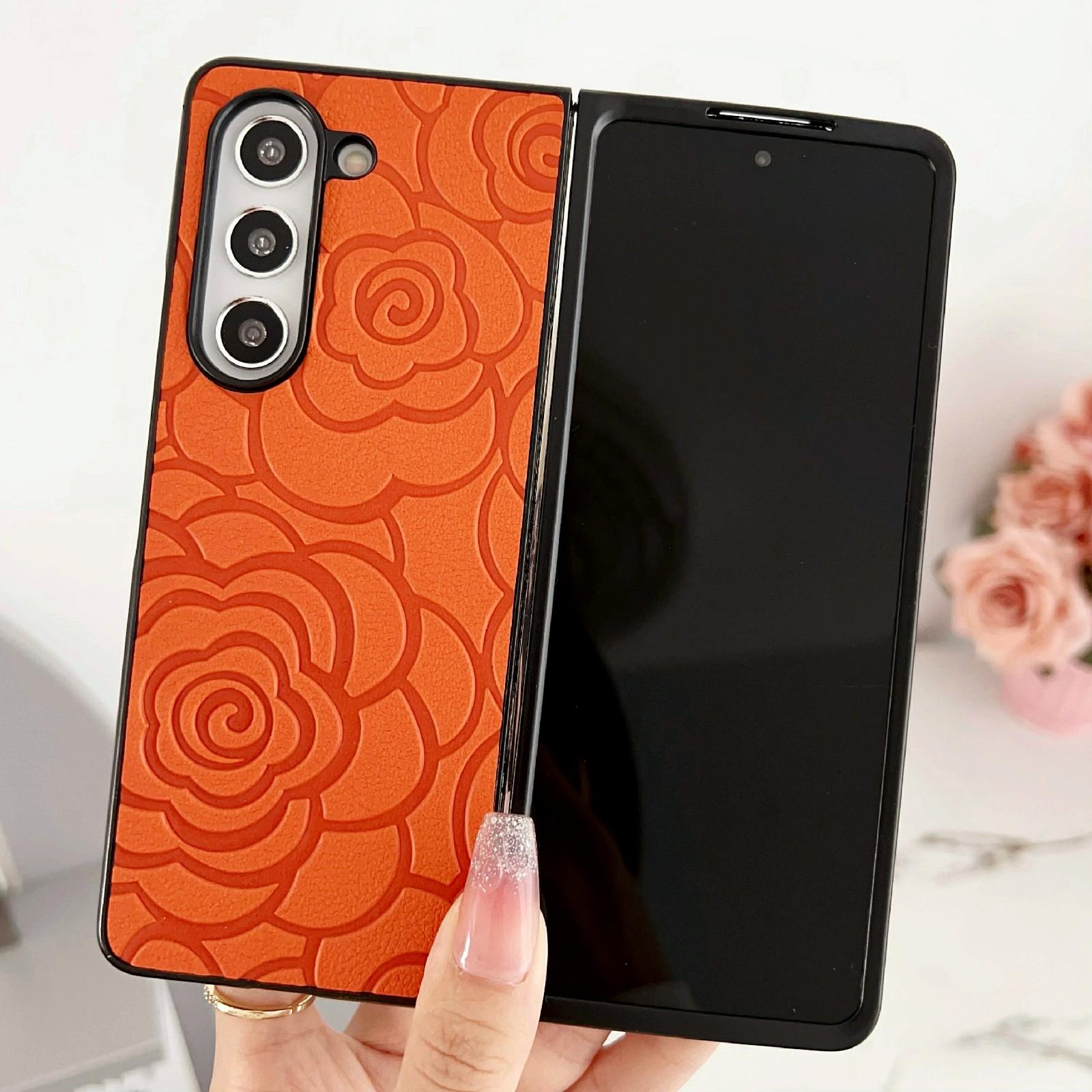 V562-A207289500ADE-202505221920-08 For Samsung Galaxy Z Fold4 5G Floral Print Protective Phone Case - Orange - Image 9