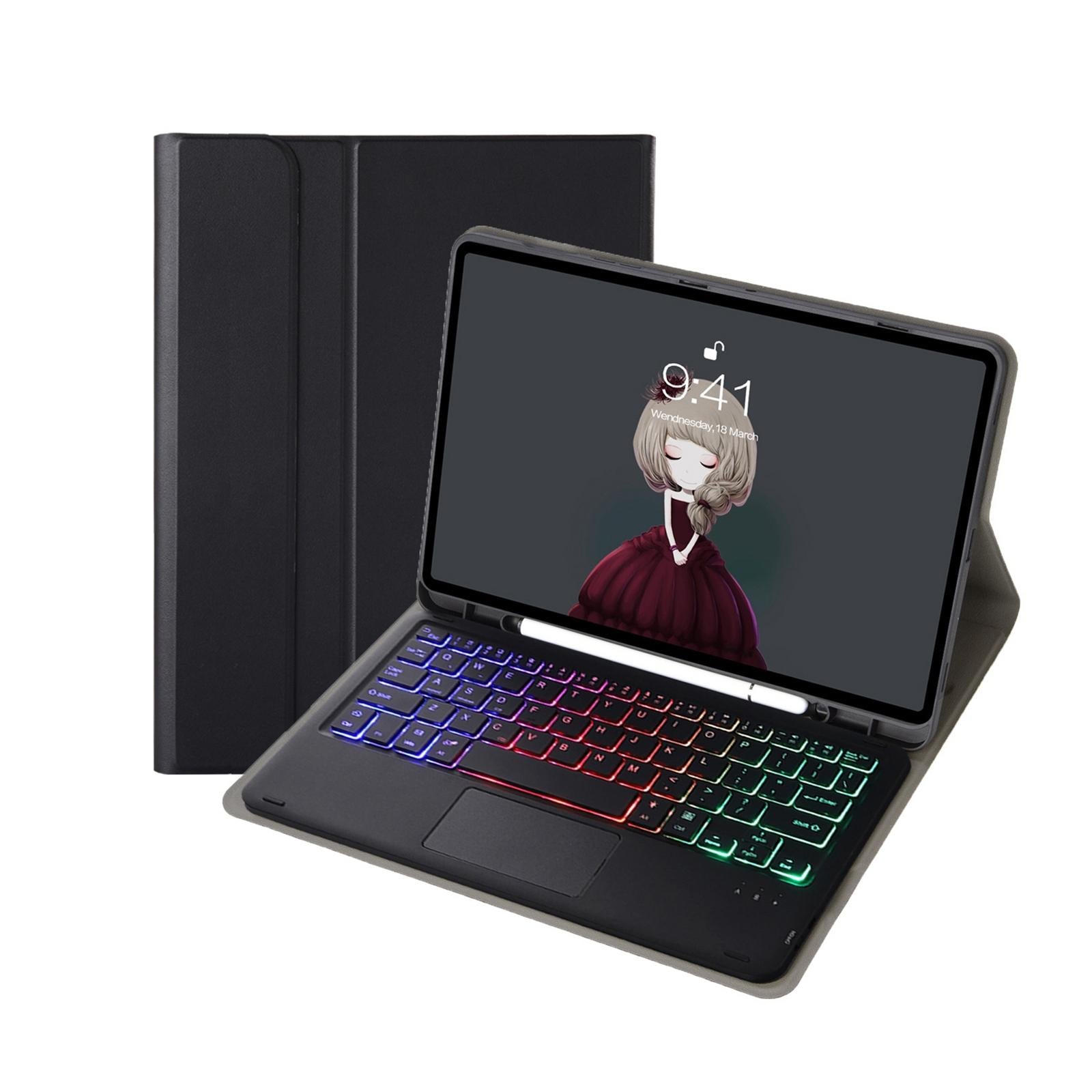 V562-A208510300ADE-202504291846-11 Bluetooth Keyboard Leather Tablet Case For Ipad 10.2 / 10.5 / Air 2019 With Touch Pad & Pen Slot - Black - Image 12