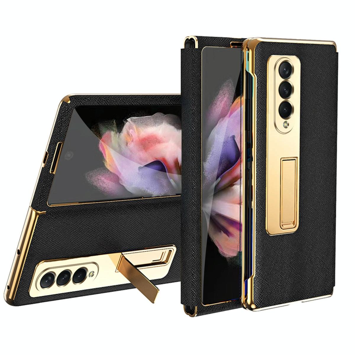 V562-A209994300ADE-202505291230-01 For Samsung Galaxy Z Fold4 5G Flip Case With Tempered Film - Textured Hinge - Black - Image 2