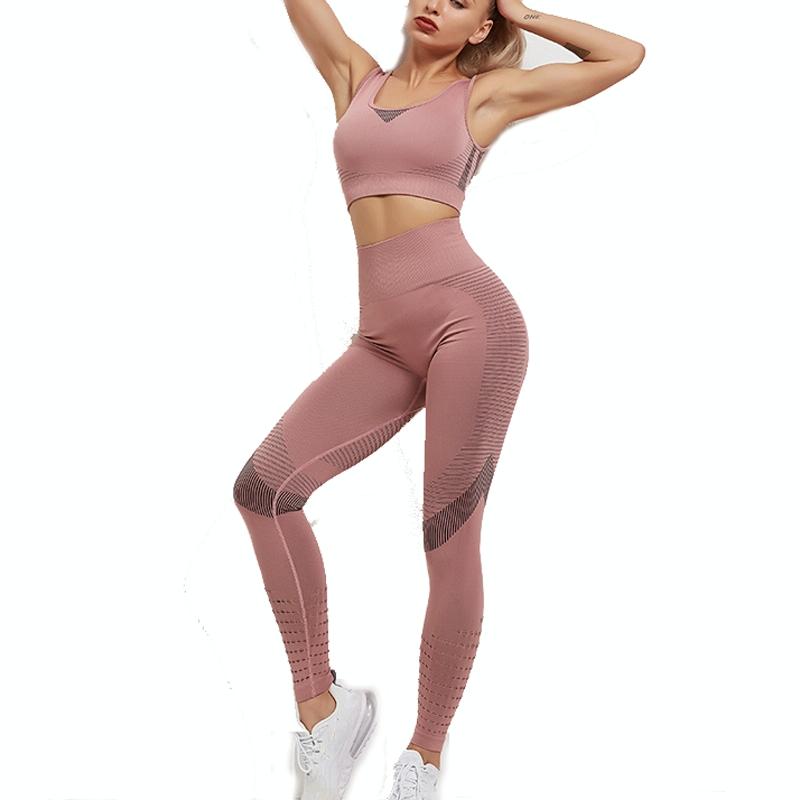 V562-A3066435060DBT-202503262006-00 Yoga Fitness Set Women Sports Bra & Leggings Size L - Pink - L - Image 1