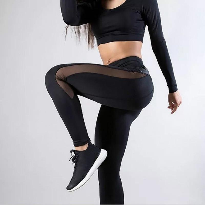 V562-A4044058040DBT-202503262005-00 Mesh Leggings For Women Push Up Fitness Pants Seamless Workout Leggins Size M Black - Image 1