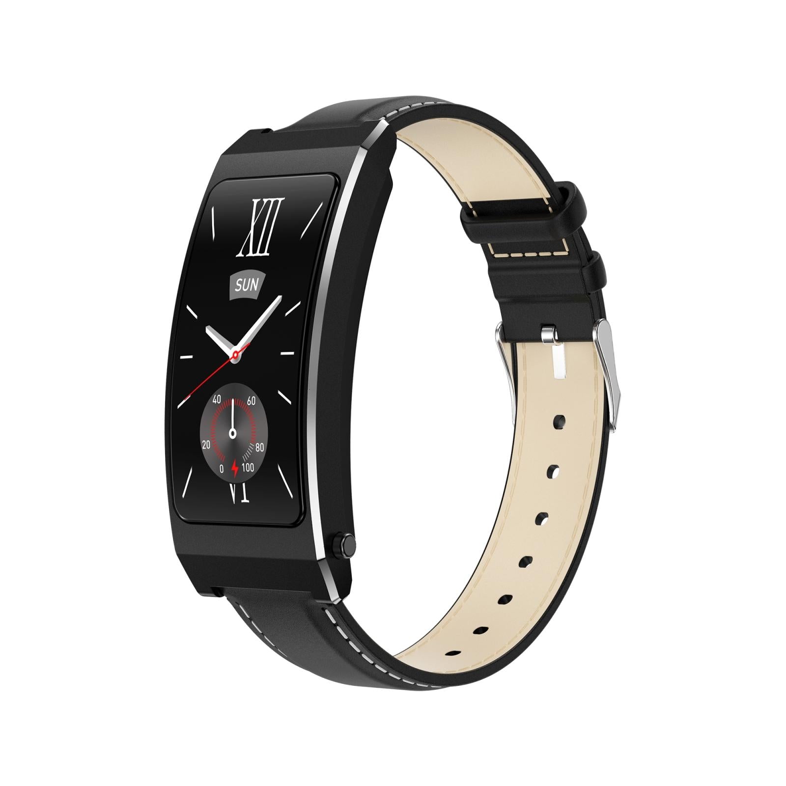 V562-A404517500ADE-202505271127-00 Smart Health Monitoring Bracelet With Bt Call And Leather Strap - Black Leather Strap - Image 1