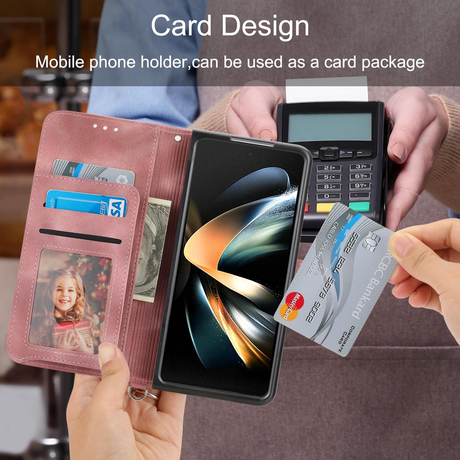 V562-A407558300ADE-202503211335-06 For Samsung Galaxy Z Fold4 5G Floral Leather Phone Wallet - Embossed - Black - Image 7