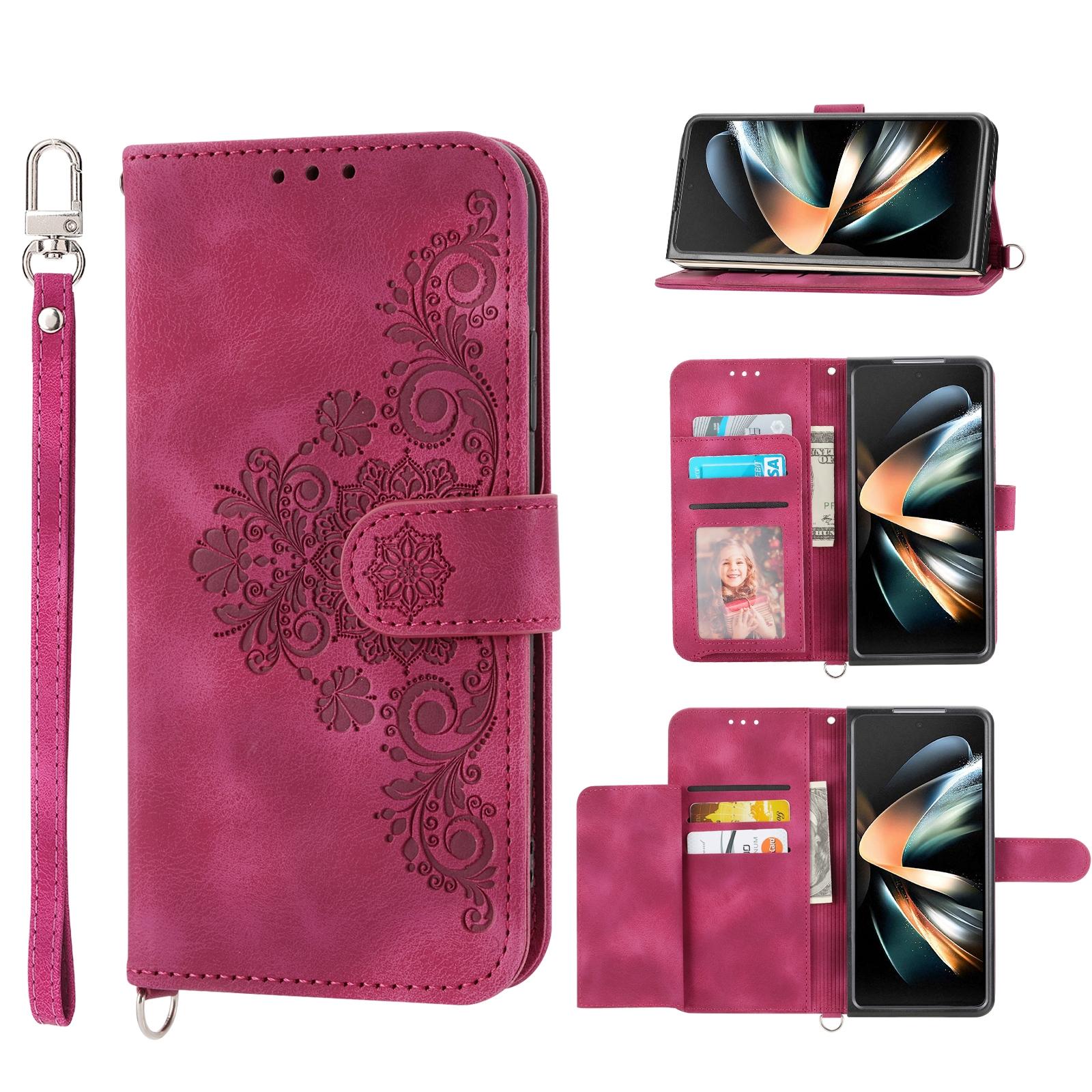 V562-A407558300ADE-202503211335-07 For Samsung Galaxy Z Fold4 5G Floral Leather Phone Wallet - Embossed - Black - Image 8