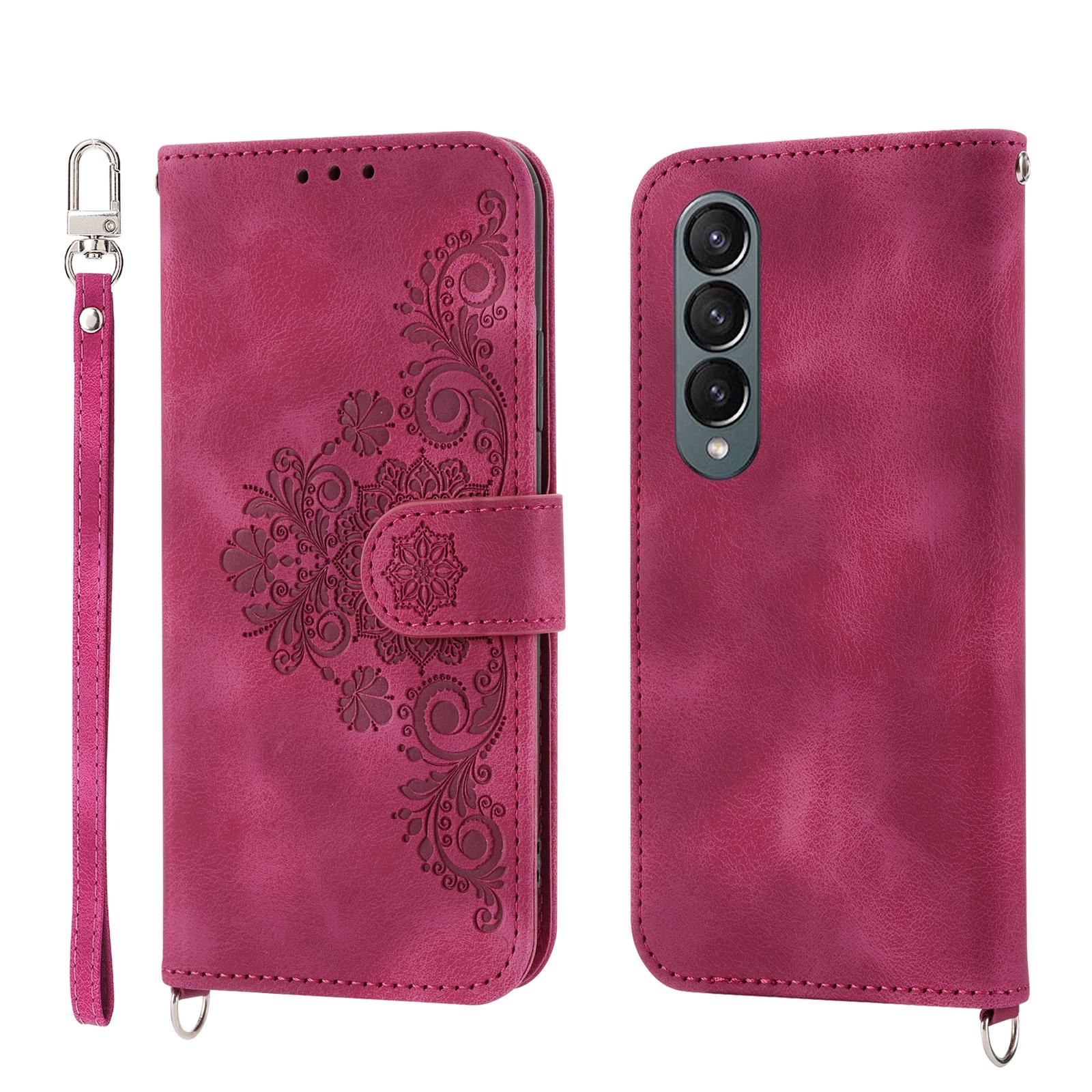 V562-A407558300ADE-202503211335-08 For Samsung Galaxy Z Fold4 5G Floral Leather Phone Wallet - Embossed - Black - Image 9