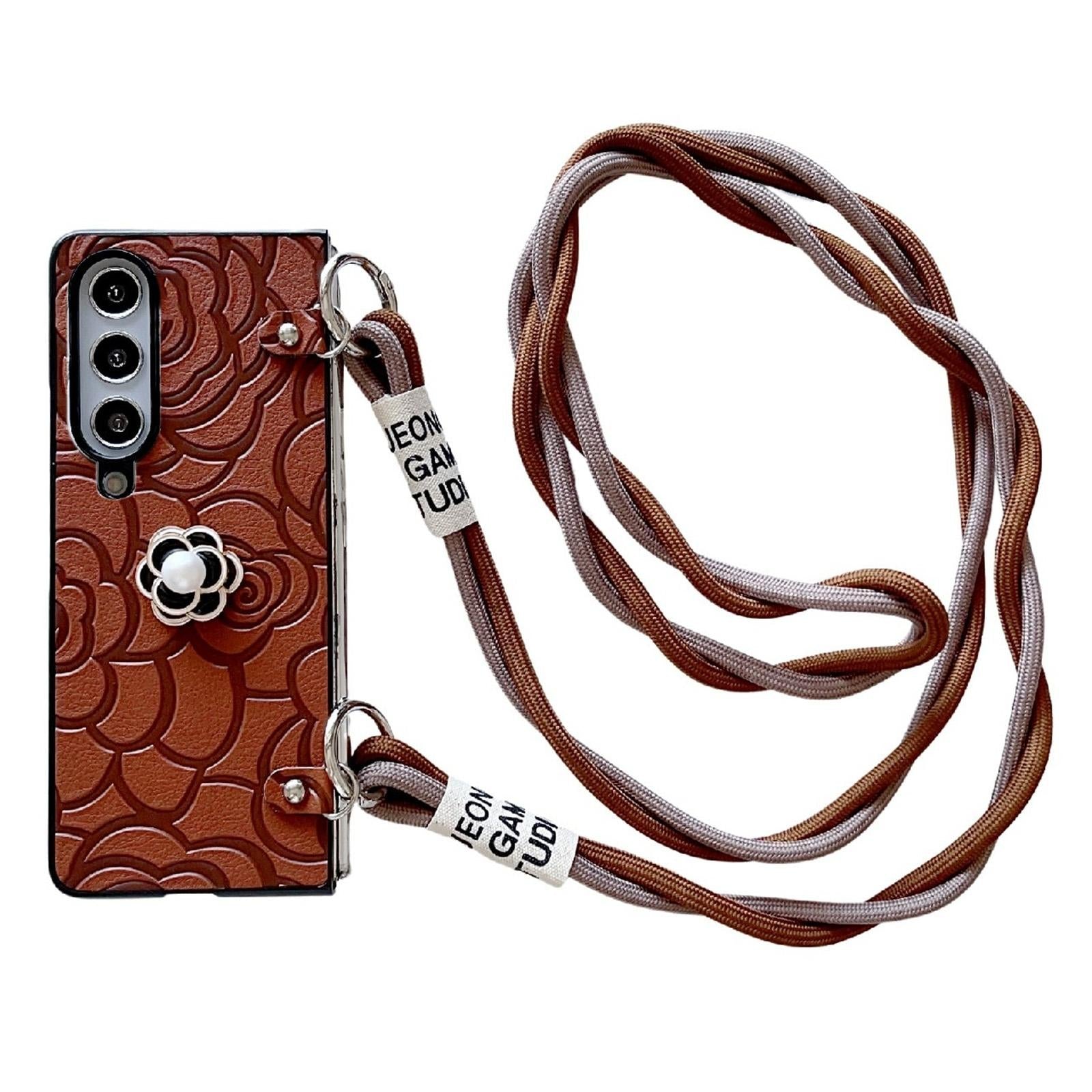 V562-A502500600ADE-202505221915-12 For Samsung Galaxy Z Fold4 5G Camellia Pattern Phone Case With Lanyard - White - Image 13