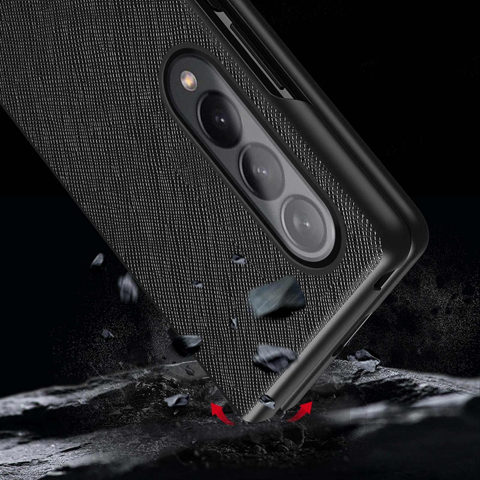 V562-B100282300ADE-202503211321-04 For Samsung Galaxy Z Fold4 5G Foldable Cross Pattern Phone Case - Foldable Design - Black - Image 5